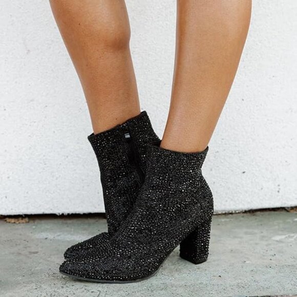 Forever Pointed Toe Black Jeweled Rhinestone Crystal Ankle Booties Boots NIB 7.5 - Picture 3 of 16